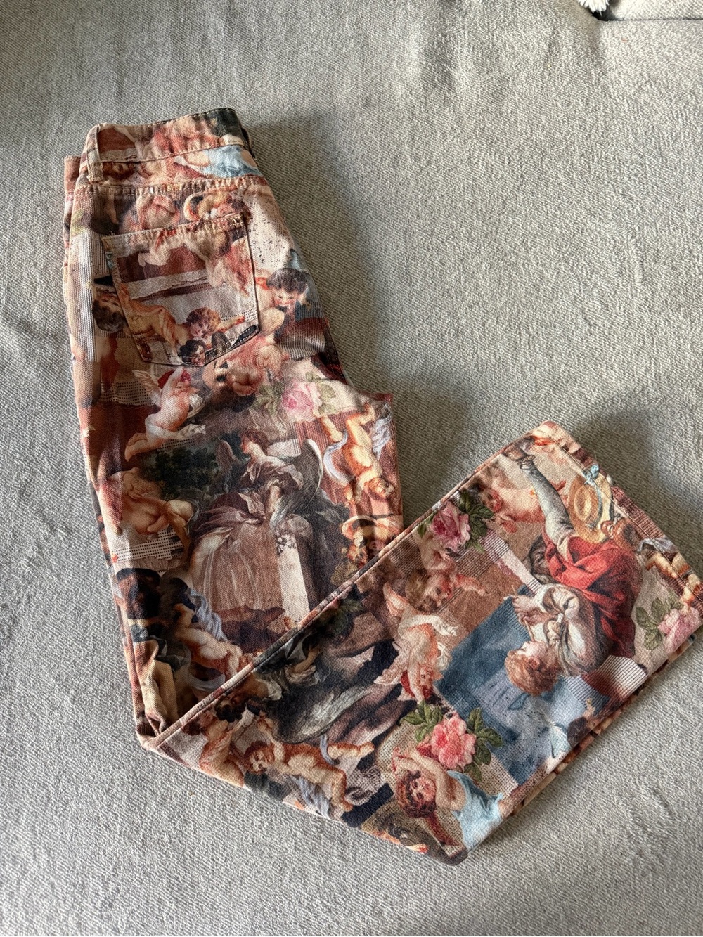 SHEIN Multi-Color Baroque Cherub Print Straight Leg Pants
